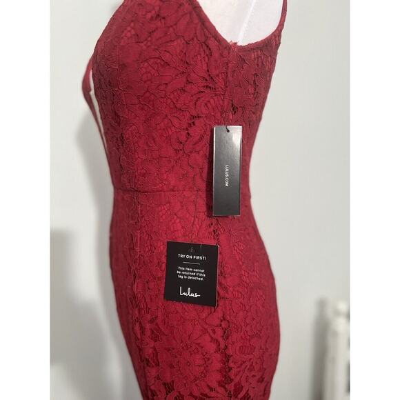 Lulus Everly Wine Red Lace Maxi Dress Size M Romantic Prom Formal Bridesmaid NWT - Picture 10 of 13